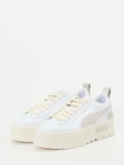 Puma – Platform Sneaker aus Leder Offwhite