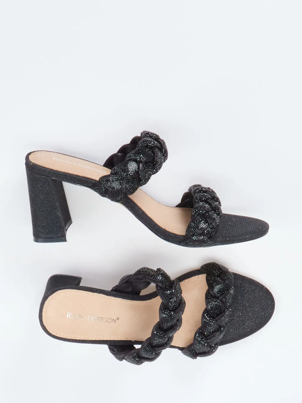 Ralph Harrison – High Heel Mules aus Textil in Schwarz