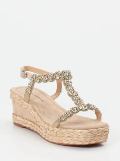 Ralph Harrison – Keilsandalette aus Metallic-Textil beige