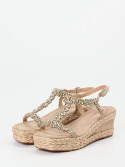 Ralph Harrison – Keilsandalette aus Metallic-Textil beige