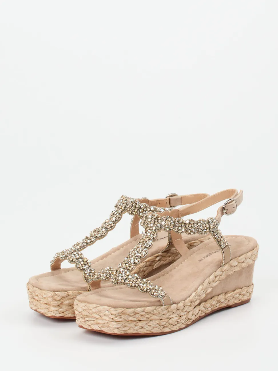 Ralph Harrison – Keilsandalette aus Metallic-Textil beige