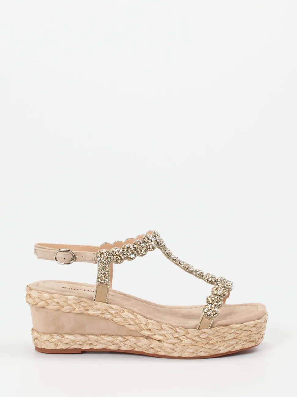 Ralph Harrison – Keilsandalette aus Metallic-Textil beige