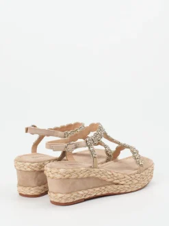 Ralph Harrison – Keilsandalette aus Metallic-Textil beige