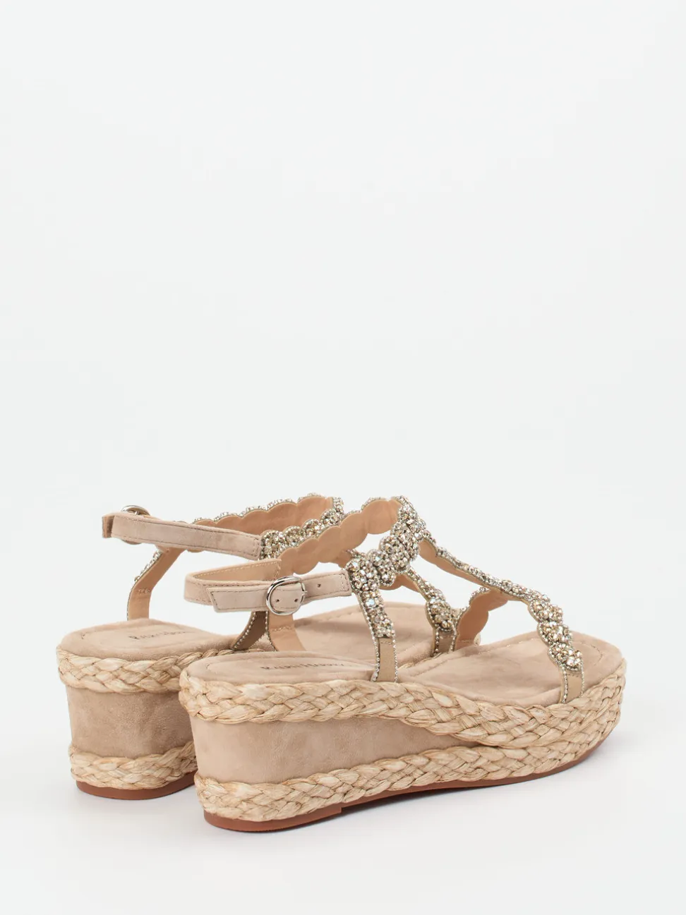 Ralph Harrison – Keilsandalette aus Metallic-Textil beige