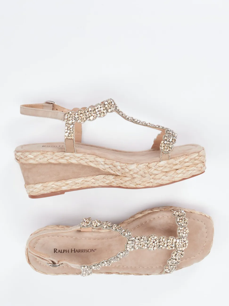 Ralph Harrison – Keilsandalette aus Metallic-Textil beige