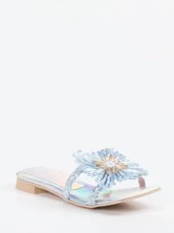 RAS – Pantolette aus Metallicleder hellblau irisierend