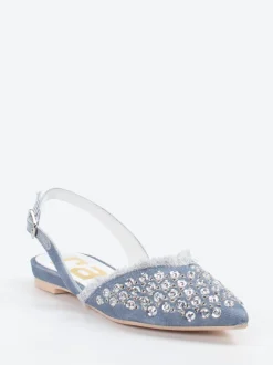 RAS – Slingback-Ballerinas aus Denim mit Strassdetails