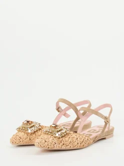 RAS – Slingback-Ballerinas aus Raffiabast beige