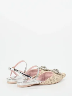 RAS – Slingback-Ballerinas aus Bastgeflecht Beige