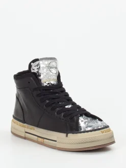 Rebecca White – High-Top Sneaker aus Metallicleder Schwarz
