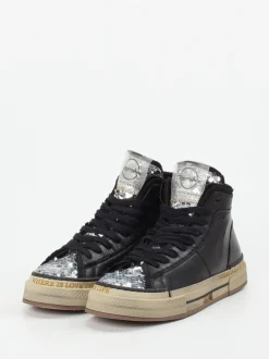 Rebecca White – High-Top Sneaker aus Metallicleder Schwarz