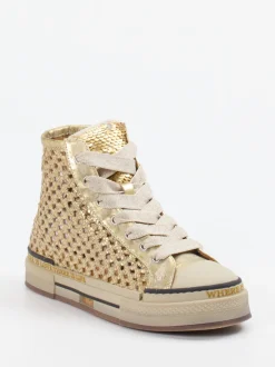 Rebecca White – High-Top Sneaker aus Flechtleder Gold