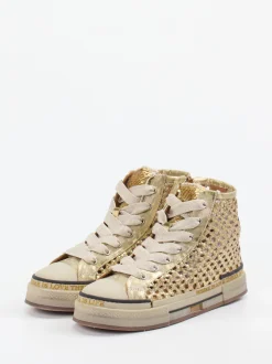 Rebecca White – High-Top Sneaker aus Flechtleder Gold