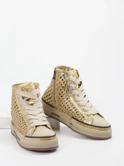 Rebecca White – High-Top Sneaker aus Flechtleder Gold