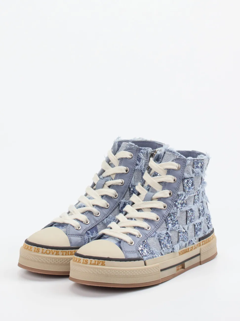 Rebecca White – High-Top Sneaker aus Denim mit Glitzer