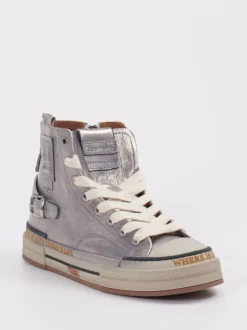 Rebecca White – High-Top Sneaker aus Metallicleder silber
