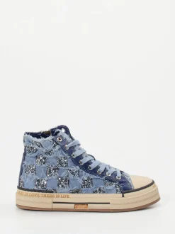 Rebecca White – High-Top Sneaker aus Denim-Textil blau