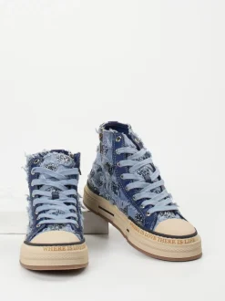 Rebecca White – High-Top Sneaker aus Denim-Textil blau