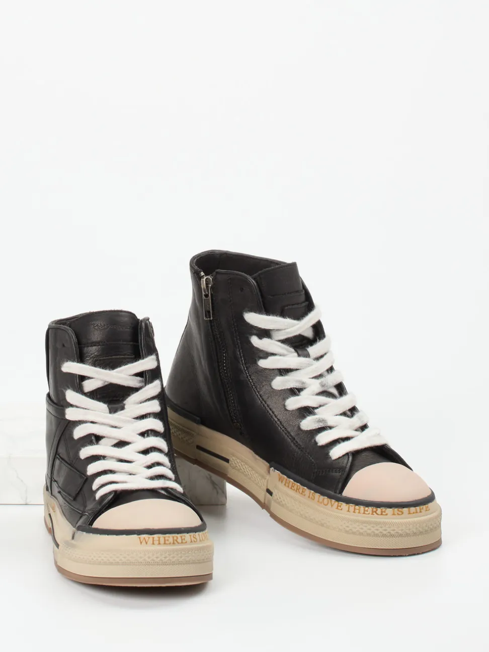 Rebecca White – High-Top Sneaker aus Leder schwarz