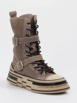 Rebecca White – High-Top-Boots aus Veloursleder Taupe