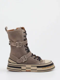 Rebecca White – High-Top-Boots aus Veloursleder Taupe