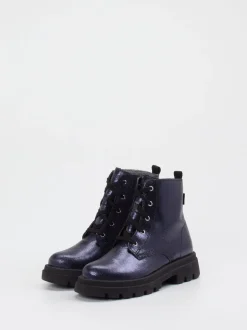 Richter – Schnürboots aus Metallic-Leder Dunkelblau