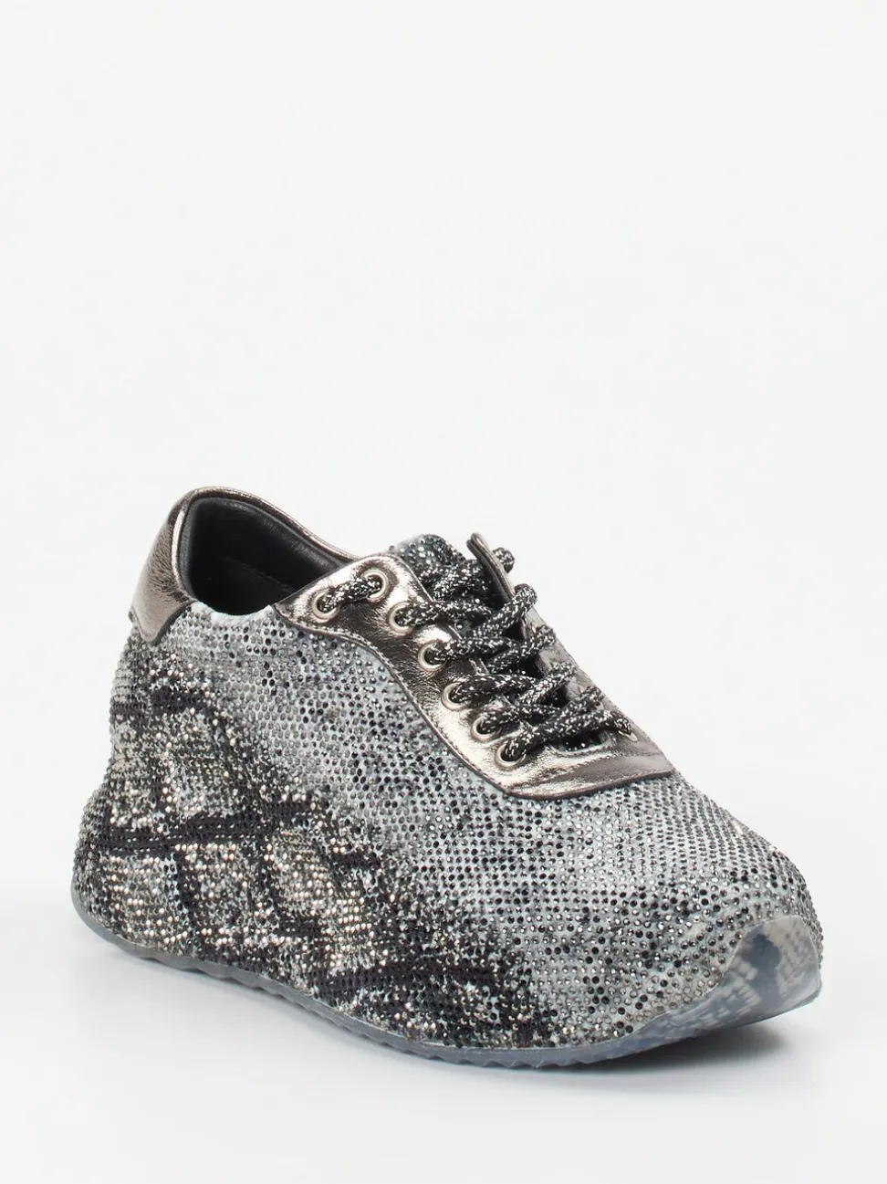 Rise – Sneaker aus Metallic-Textil in Silbergrau