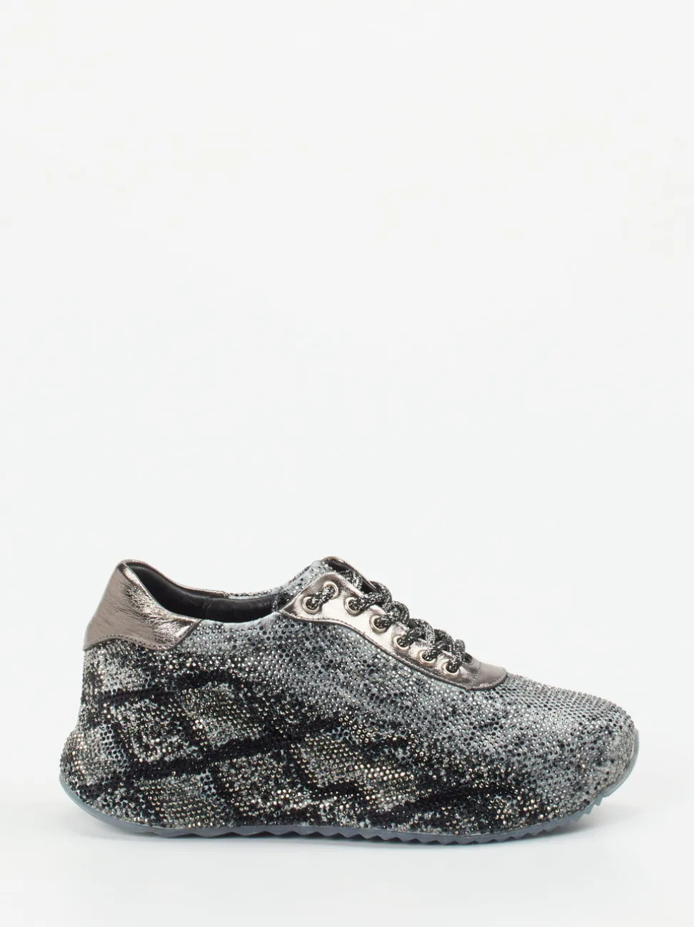 Rise – Sneaker aus Metallic-Textil in Silbergrau