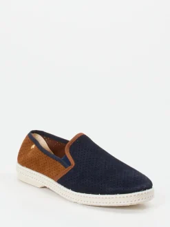 Rivieras – Slipper aus Veloursleder Dunkelblau