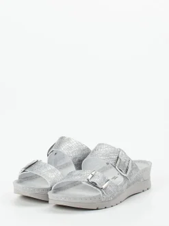Rohde – Komfort-Pantolette aus geprägtem Leder silber