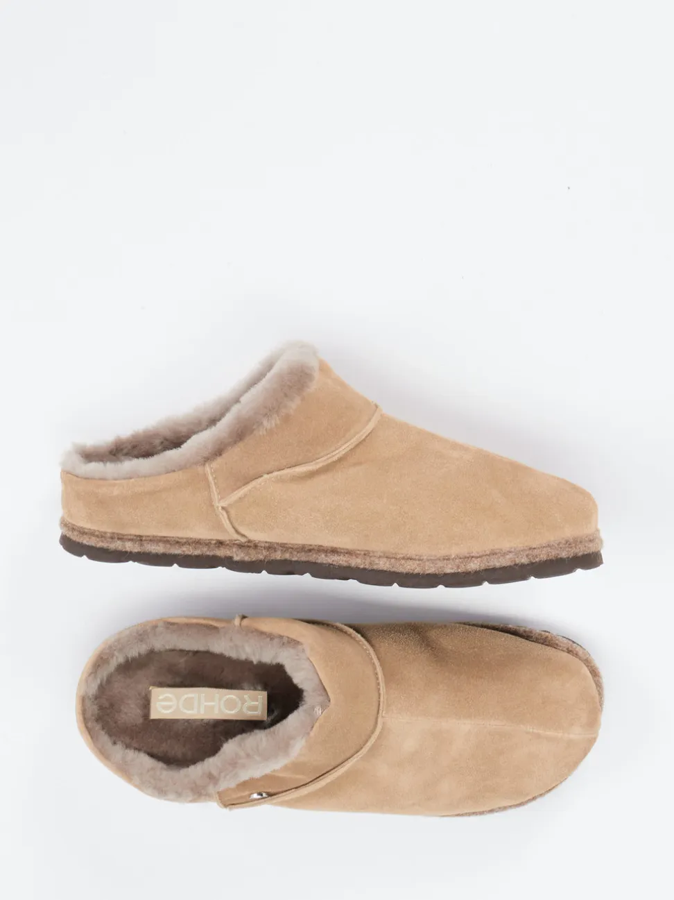 Rohde – Lammfell-Hausschuh aus Veloursleder sandbeige