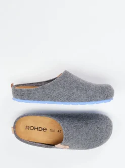 Rohde – Pantoffeln aus Filz in Grau mit Lederdetail