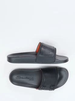 Santoni – Badeslipper aus Gummi in Schwarz