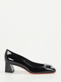 Santoni – Blockabsatz-Pumps aus Lackleder Schwarz