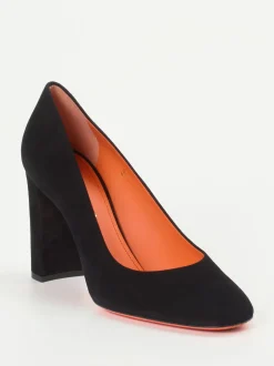 Santoni – Blockabsatz-Pumps aus Veloursleder Schwarz