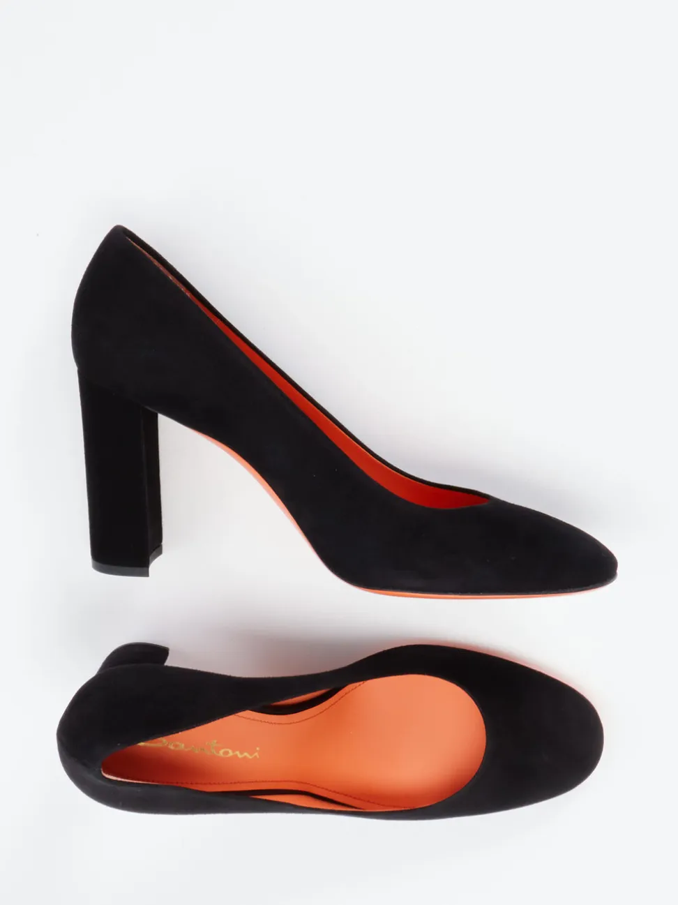 Santoni – Blockabsatz-Pumps aus Veloursleder Schwarz