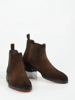 Santoni – Chelsea Boots aus Veloursleder Dunkelbraun