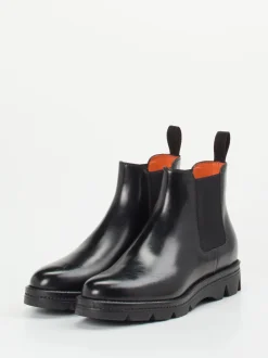 Santoni – Chelsea Boots aus Hochglanzleder schwarz