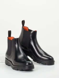 Santoni – Chelsea Boots aus Hochglanzleder schwarz