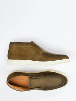Santoni – Chukka Boots aus Veloursleder olivgrün