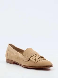 Santoni – Fransen-Loafer aus Veloursleder Beige