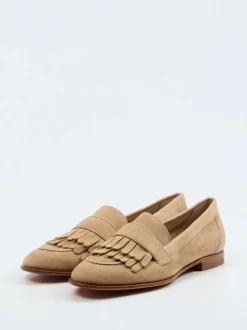 Santoni – Fransen-Loafer aus Veloursleder Beige
