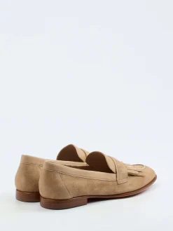 Santoni – Fransen-Loafer aus Veloursleder Beige