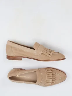 Santoni – Fransen-Loafer aus Veloursleder Beige