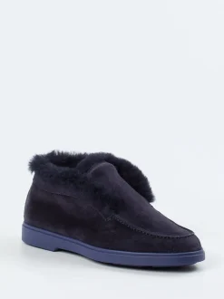 Santoni – Hausschuh aus Veloursleder in Dunkelblau