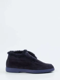 Santoni – Hausschuh aus Veloursleder in Dunkelblau