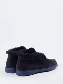 Santoni – Hausschuh aus Veloursleder in Dunkelblau
