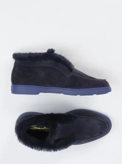 Santoni – Hausschuh aus Veloursleder in Dunkelblau