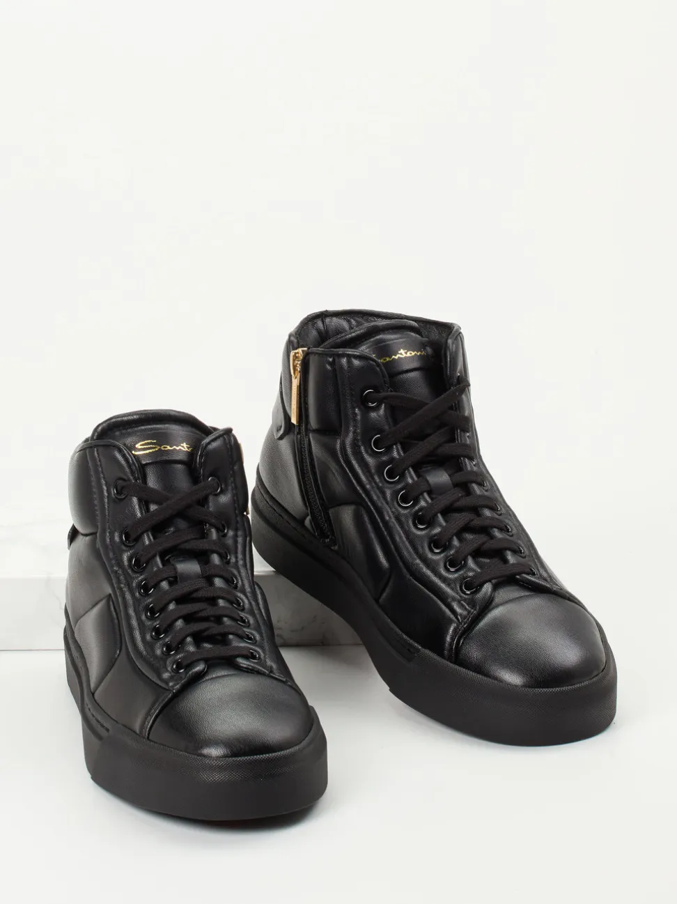 Santoni – High-Top Sneaker aus Lammleder Schwarz