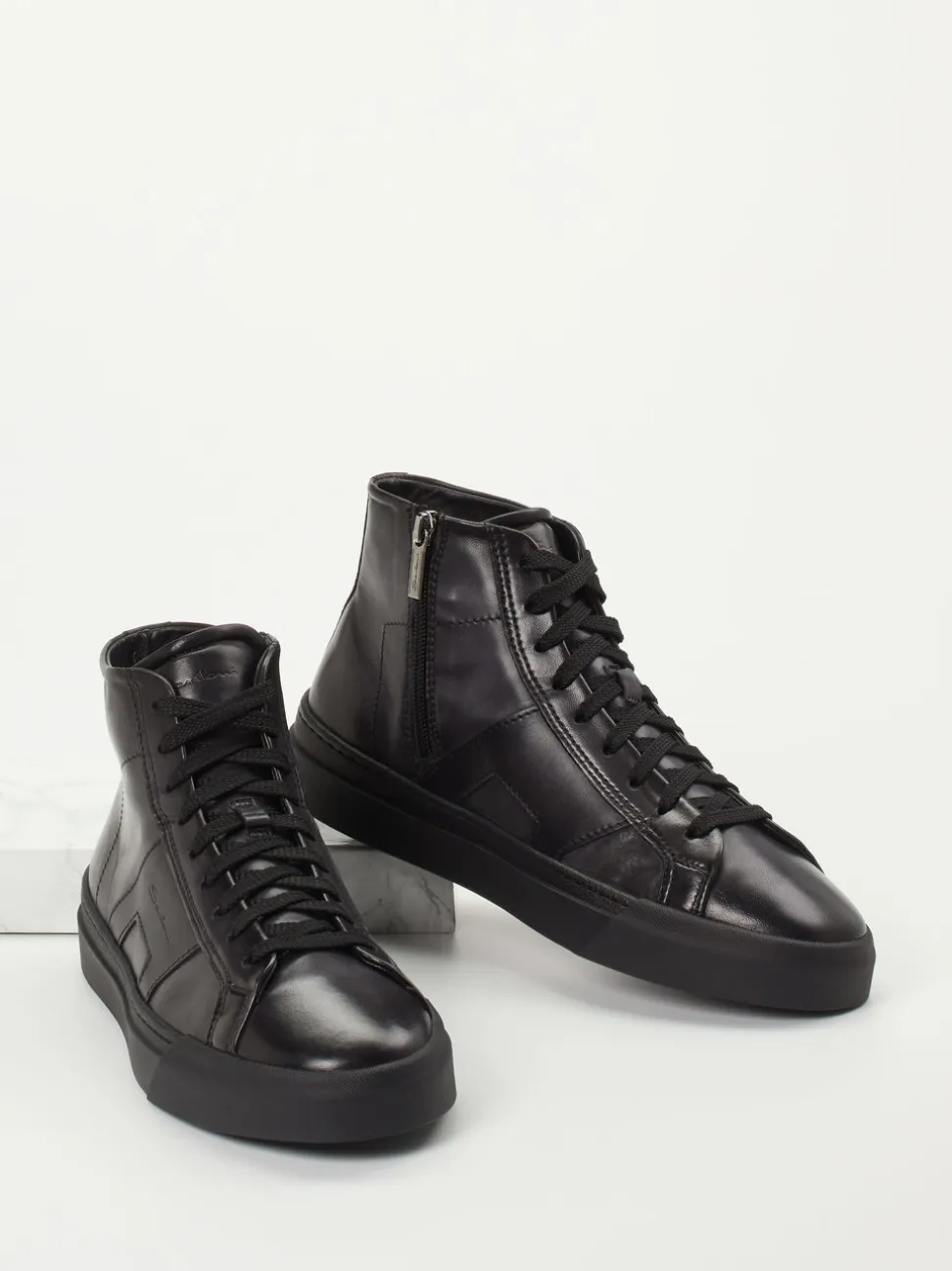 Santoni – High-Top Sneaker aus Kalbleder Schwarz